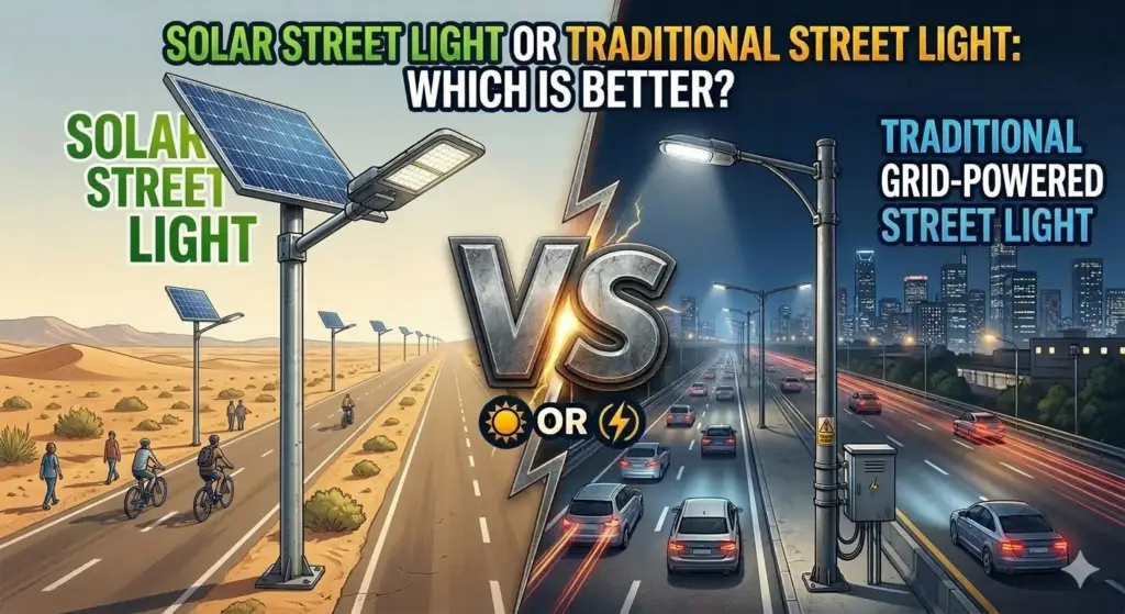solar street light vs traditional LED street light comparison