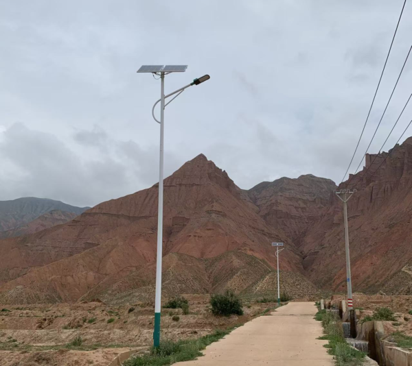 Solar street lighting along a road