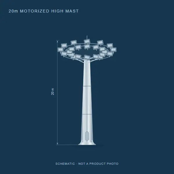 20m motorized high mast schematic — not a product photograph