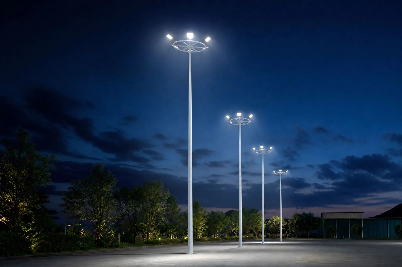 High mast lighting illuminating an outdoor area