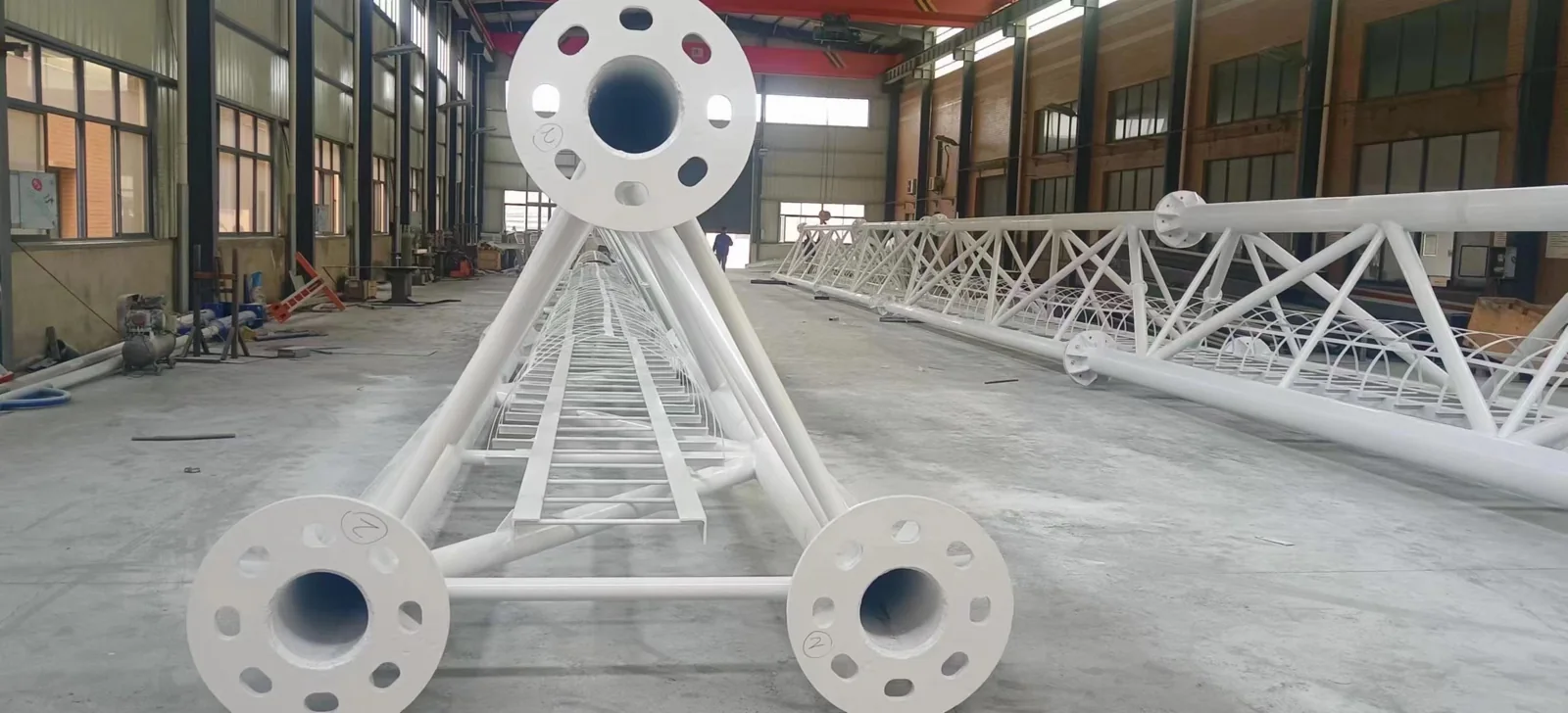 Steel gantry sections assembled in a workshop